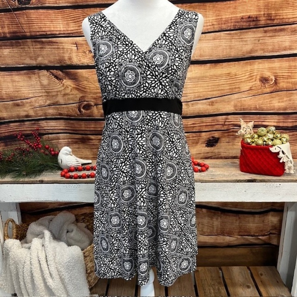 Lola Womens Tank Dress Sleeveless V Neck Stretch Black & White Size S